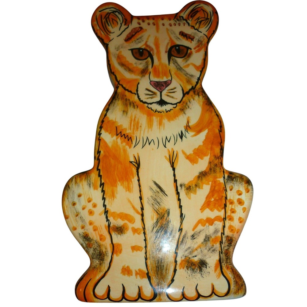 Nina's Ark Lyman Hand Painted Ceramic Tiger Cub Bud Vase Figurine Orange Cat